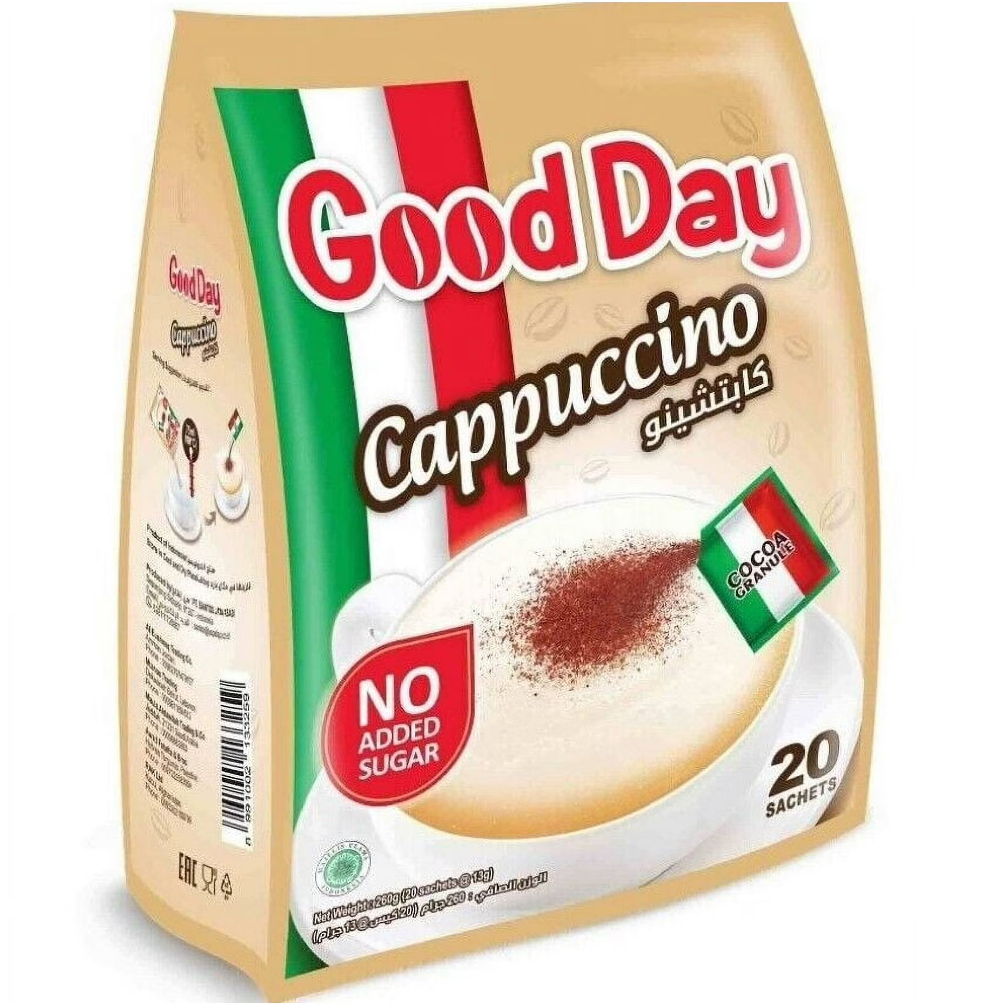 Good Day Cappuccino Italian Style Instant Coffee Mix, 20 Sachets(No Sugar)